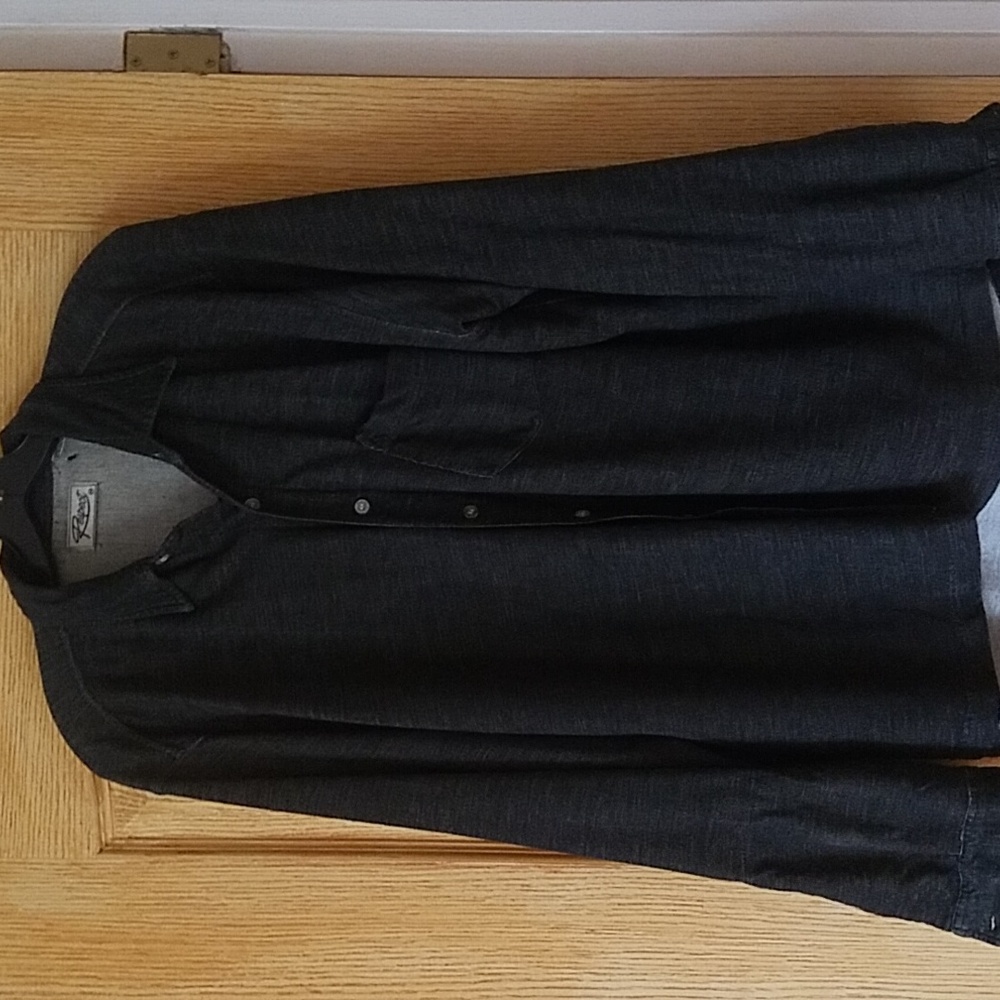 Respect heather black gray casual button down shirt 100% cotton XL